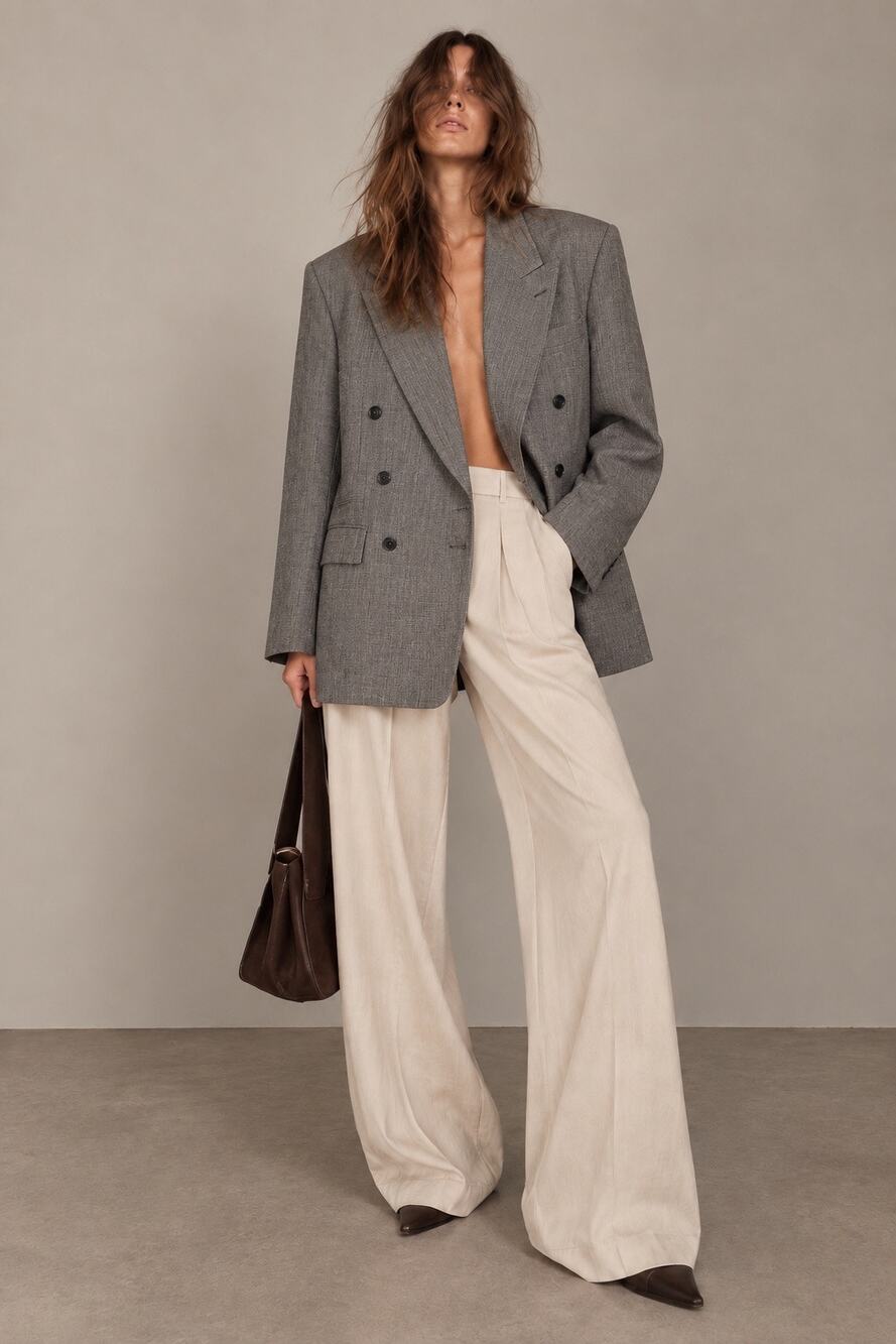 Vintage Yves Saint Laurent Oversized Double Breasted Blazer Suit Jacket Gray YSL